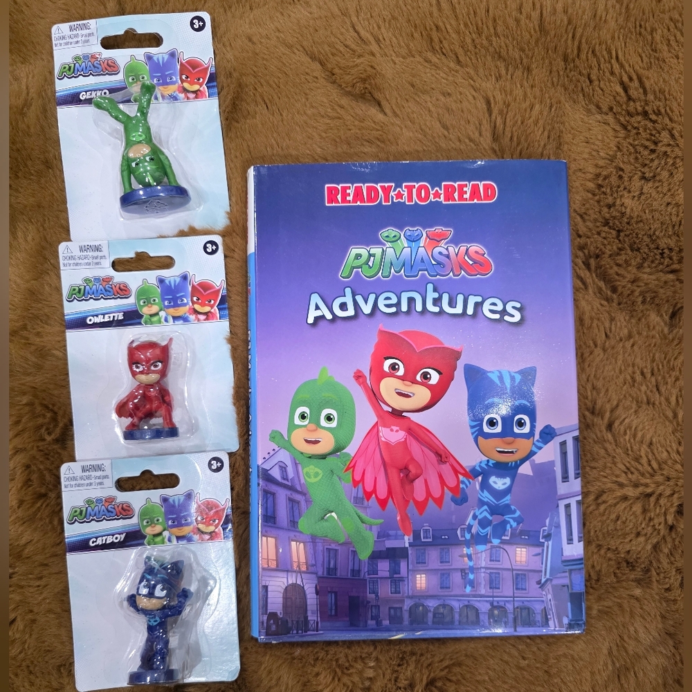 🆕️ PJ Masks Adventure BOOK with GEKKO, OWLETE & CATBOY FIGURINES